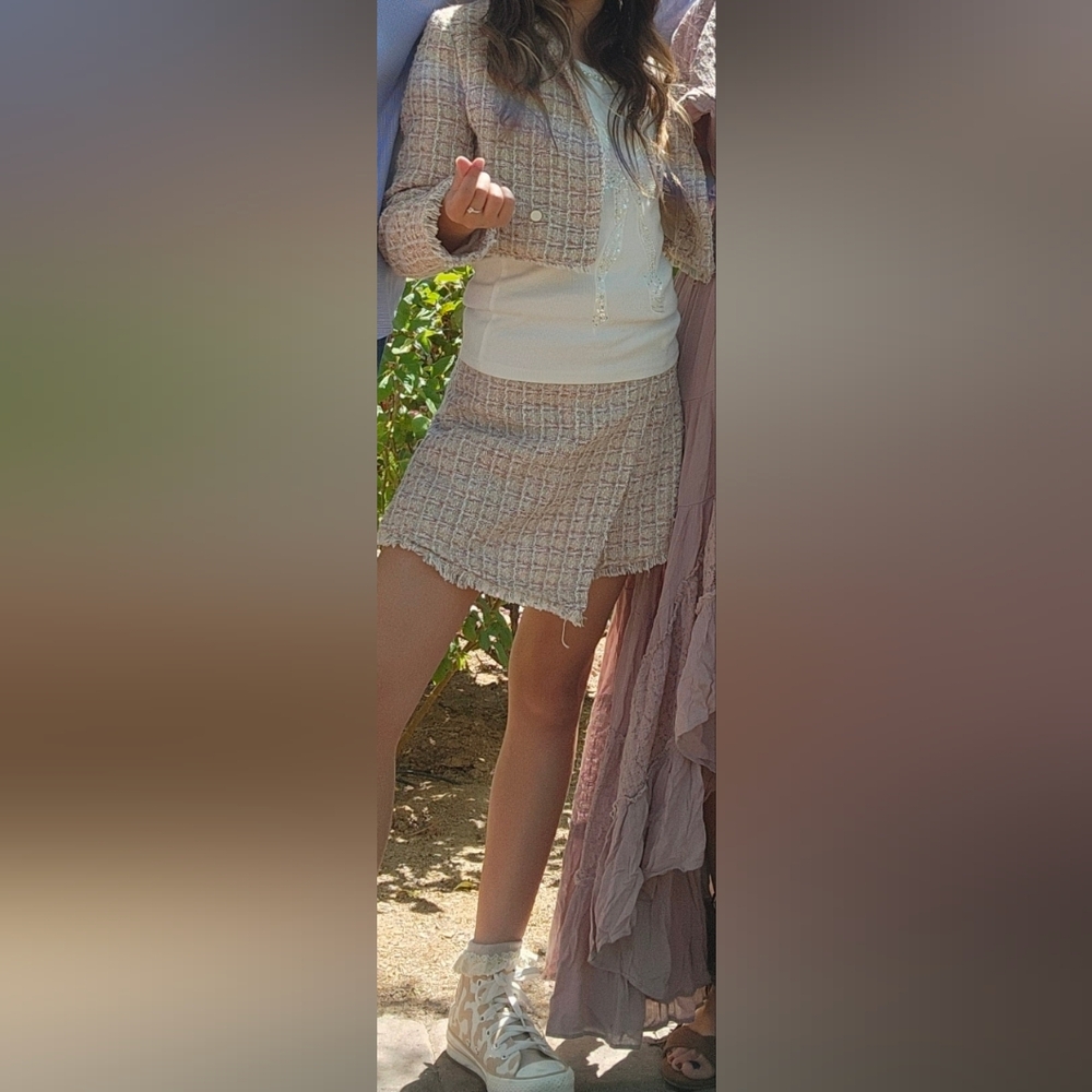 Zara Kids Cream Pink Tweed Matching Set Girls 10 Top.11/12 Squorts  Chanel Inspo - Picture 2 of 10